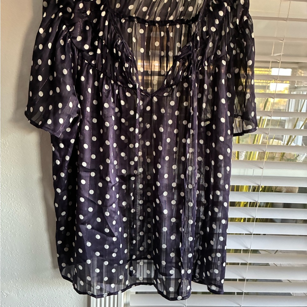Women’s Navy Polka Dot Sheer Blouse